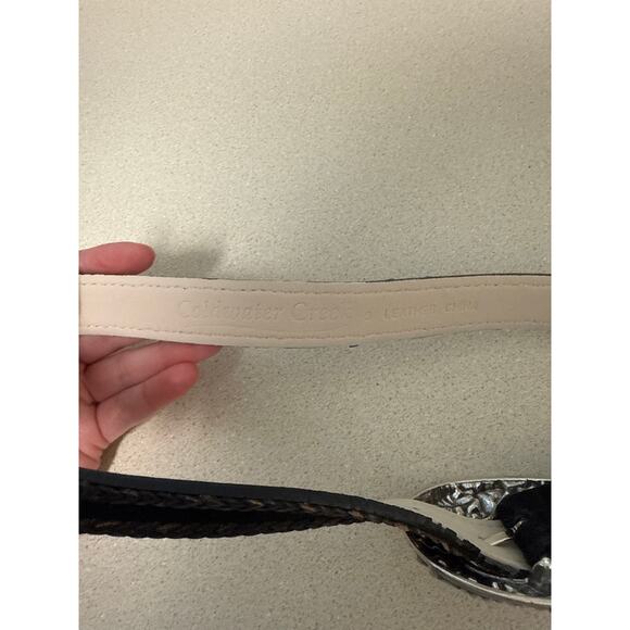 Y2K Coldwater Creek Woven Leather Suede Big Buckle Silver Floral Belt Small - Picture 5 of 6